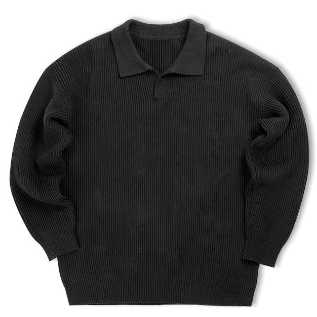 Men's Long Sleeve Black Polo Sweater