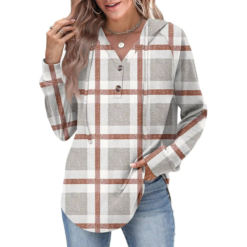 Womens Tops V Neck Button Sweatshirt with Hood