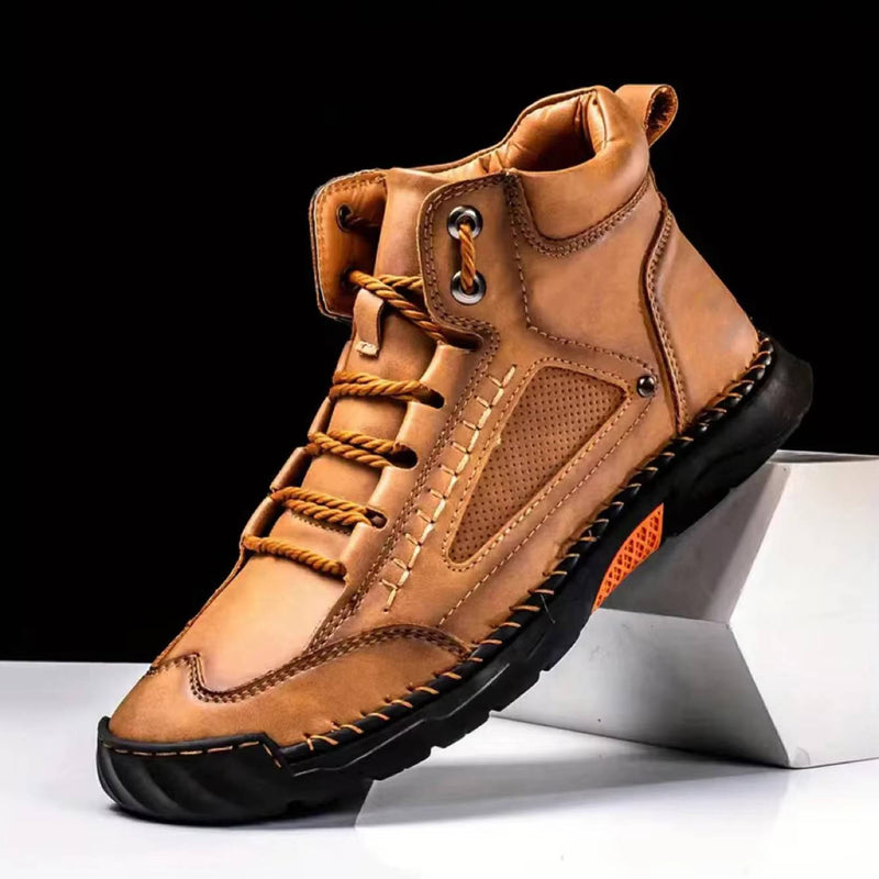 Men's Comfortable Leather Hiking Boots - Waterproof, Arch Support & Pressure Relief