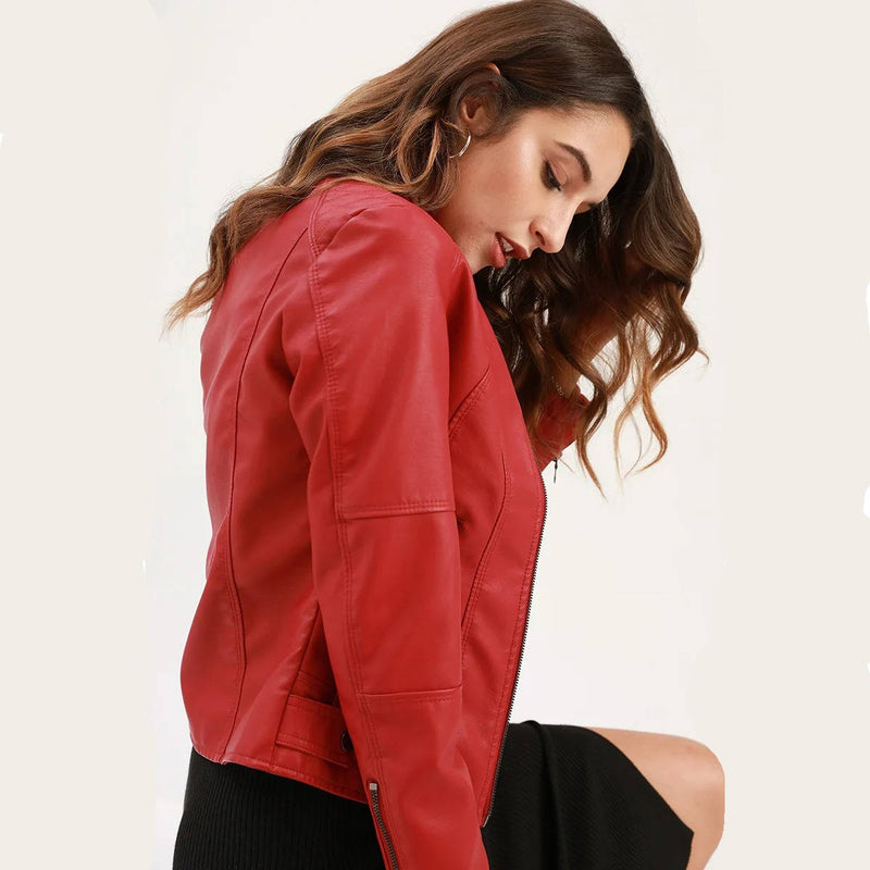 Slim Fit Leather Jacket Women