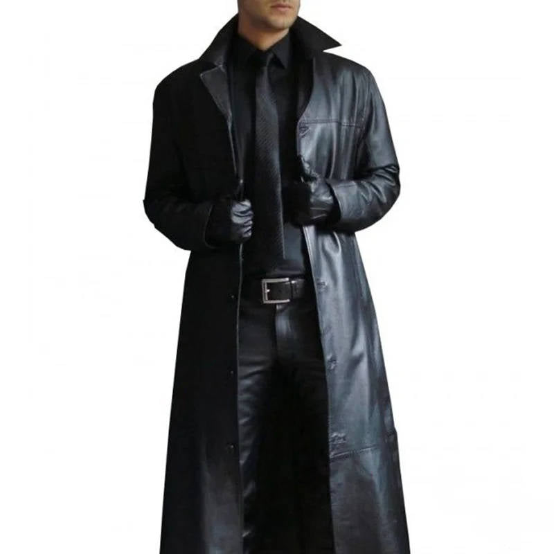 Men Leather Trench Coat