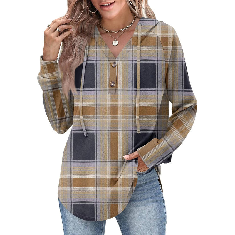 Womens Tops V Neck Button Sweatshirt with Hood