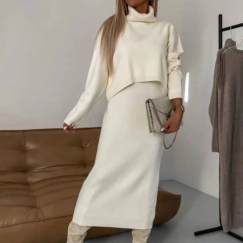 Womens Turtleneck 2 Piece Dress Long Sleeve