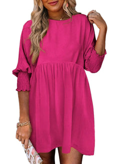 Women's Tunic Dress, Casual Loose Fit Summer Mini Dress with Smocked Cuffs, Flowy Swing Shift Sundress for Beach & Dates