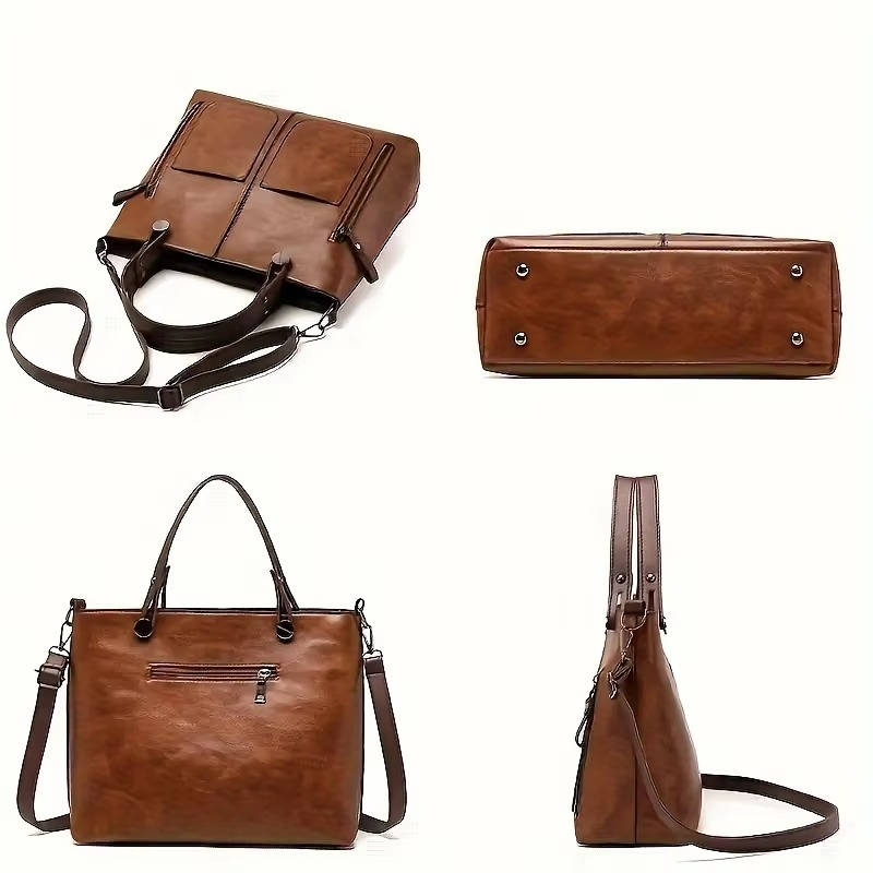 Vintage Style Leather Handbag With Shoulder Strap
