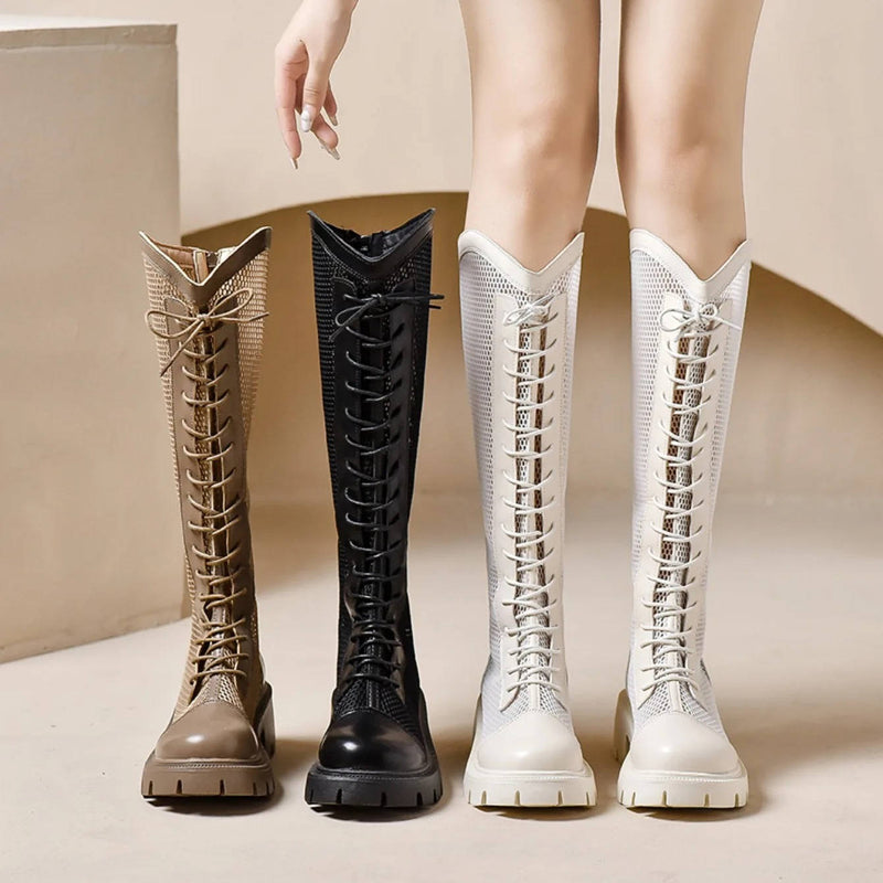 Lace Up Knee High Boots