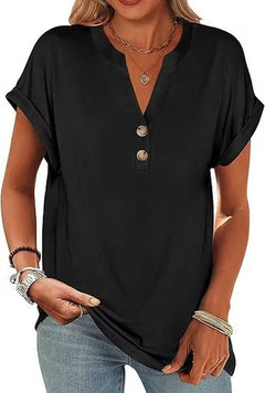 Womens V Neck Henley Top Short Sleeve, Dressy Casual Summer Tee Shirt Trendy Vacation Outfit