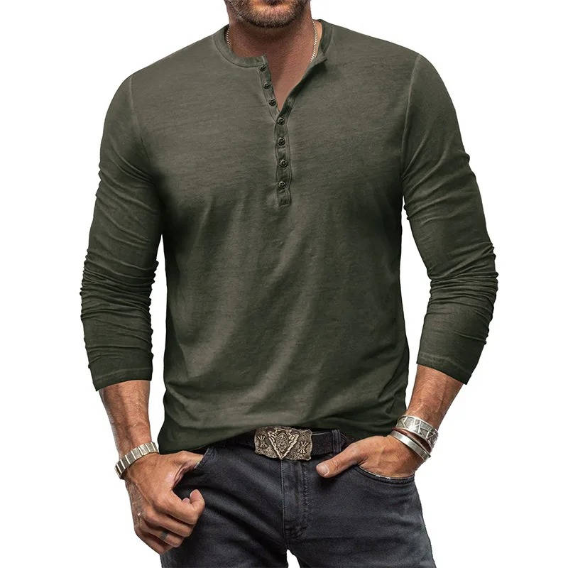Long Sleeve Henley Shirt Men