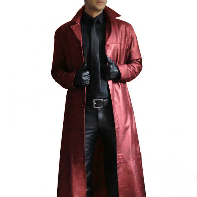Men Leather Trench Coat