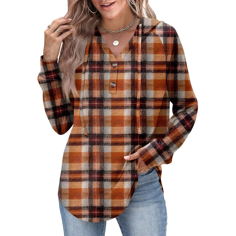 Womens Tops V Neck Button Sweatshirt with Hood