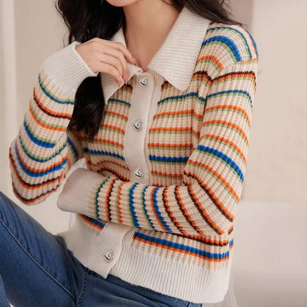 Women's Colorful Striped Knitted Cardigan