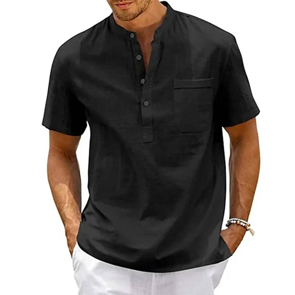 Men's Linen Henley Shirt Short Sleeves