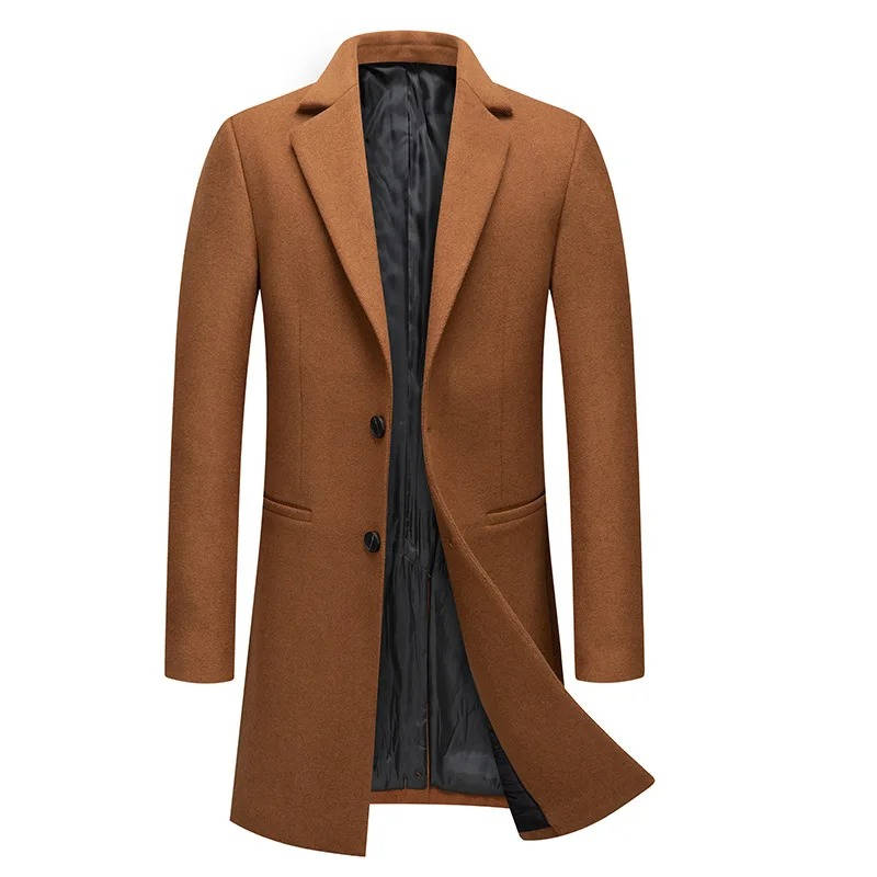 Men's Camel Wool Blend Single Breasted Overcoat