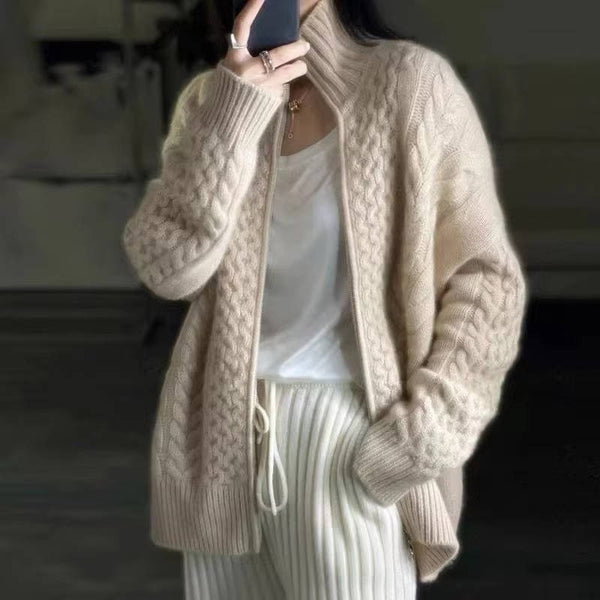 Womens Cable Knit Cardigan Zip Up