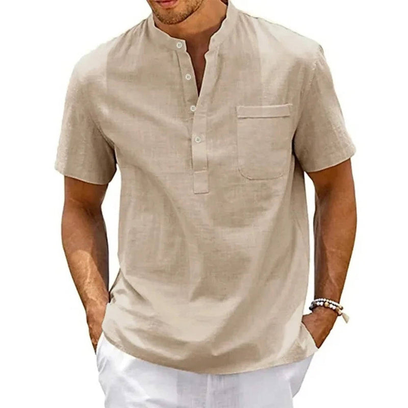 Men's Linen Henley Shirt Short Sleeves