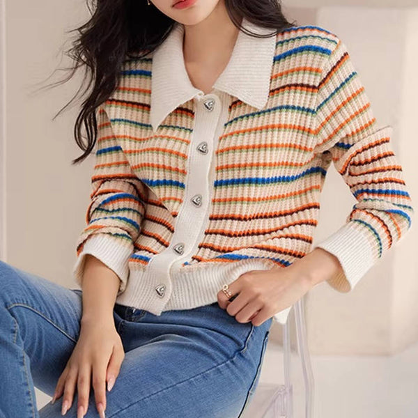 Women's Colorful Striped Knitted Cardigan