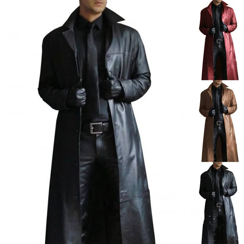 Men Leather Trench Coat