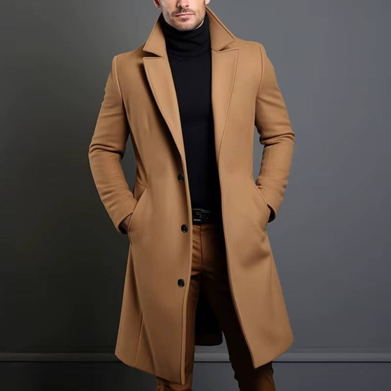 Men's Classic Long Coat Single Breasted Overcoat
