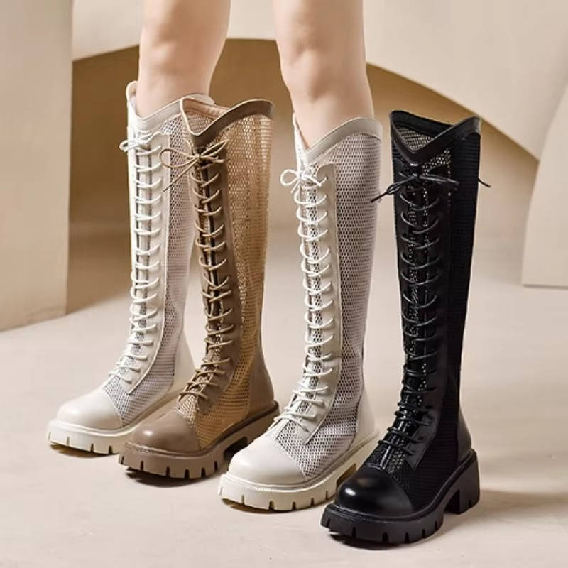 Lace Up Knee High Boots