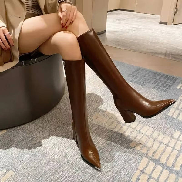Women’s Leather Knee High Boots with Heels