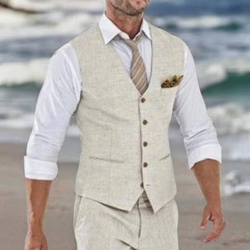 Beige Linen Suit Vest