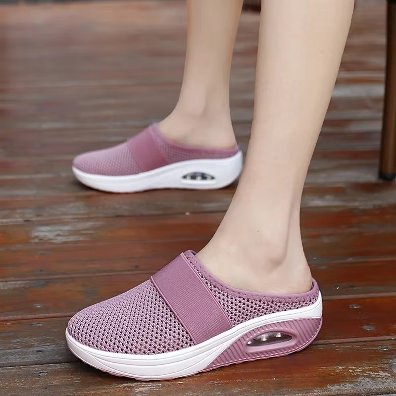 Women's Orthopedic Air Cushion Slip-On Walking Shoes, Lightweight Mesh Platform Mules
