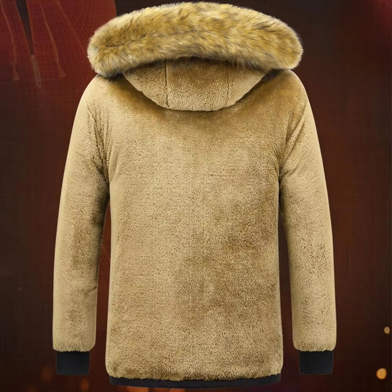 Men’s Fleece-Lined Winter Parka Coat with Fur Hood, Sizes up to 5XL