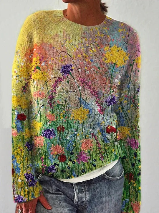 Flower Oil Painting Art Cozy Sweater