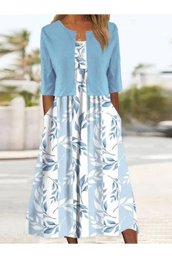 Half Sleeve Floral Elegant Two-Piece Midi Dress