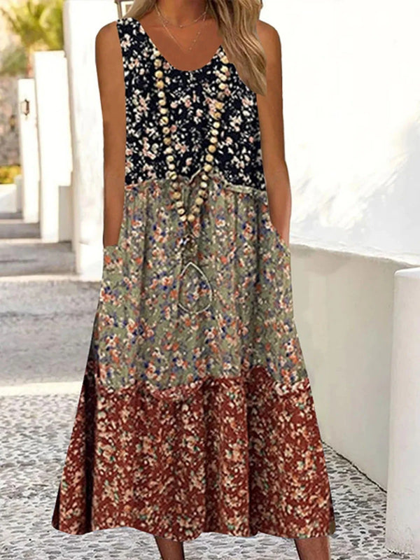 Women's Summer Floral Printed Sleeveless Midi Dress