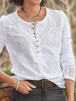 Elegant Lace Crew Neck Long Sleeve Shirt