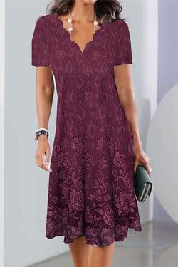 Scalloped Neck Floral Midi Dress