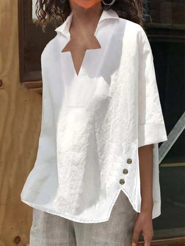 Women's Casual Buckle Loose Blouse