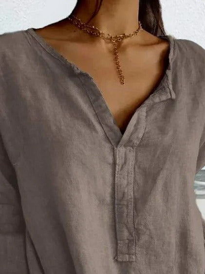Women's Loose V-Neck Plain Blouse