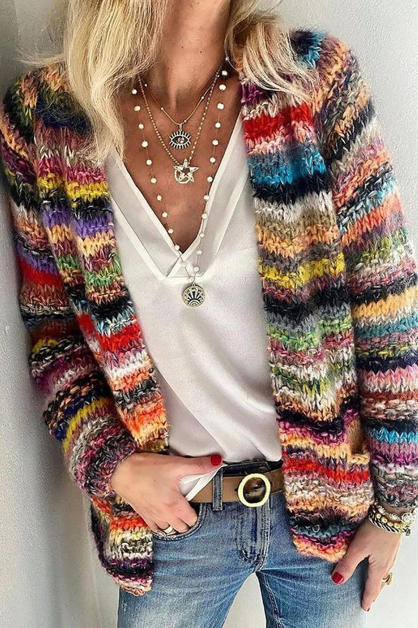 Stripe Print Casual Long Sleeve Sweater Cardigan