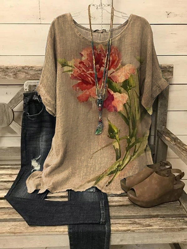 Floral Printed Short Sleeve Blouse