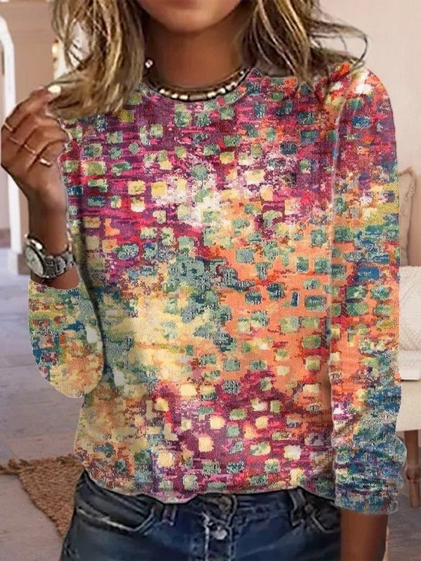 Loose Abstract Long Sleeve Casual T-Shirt