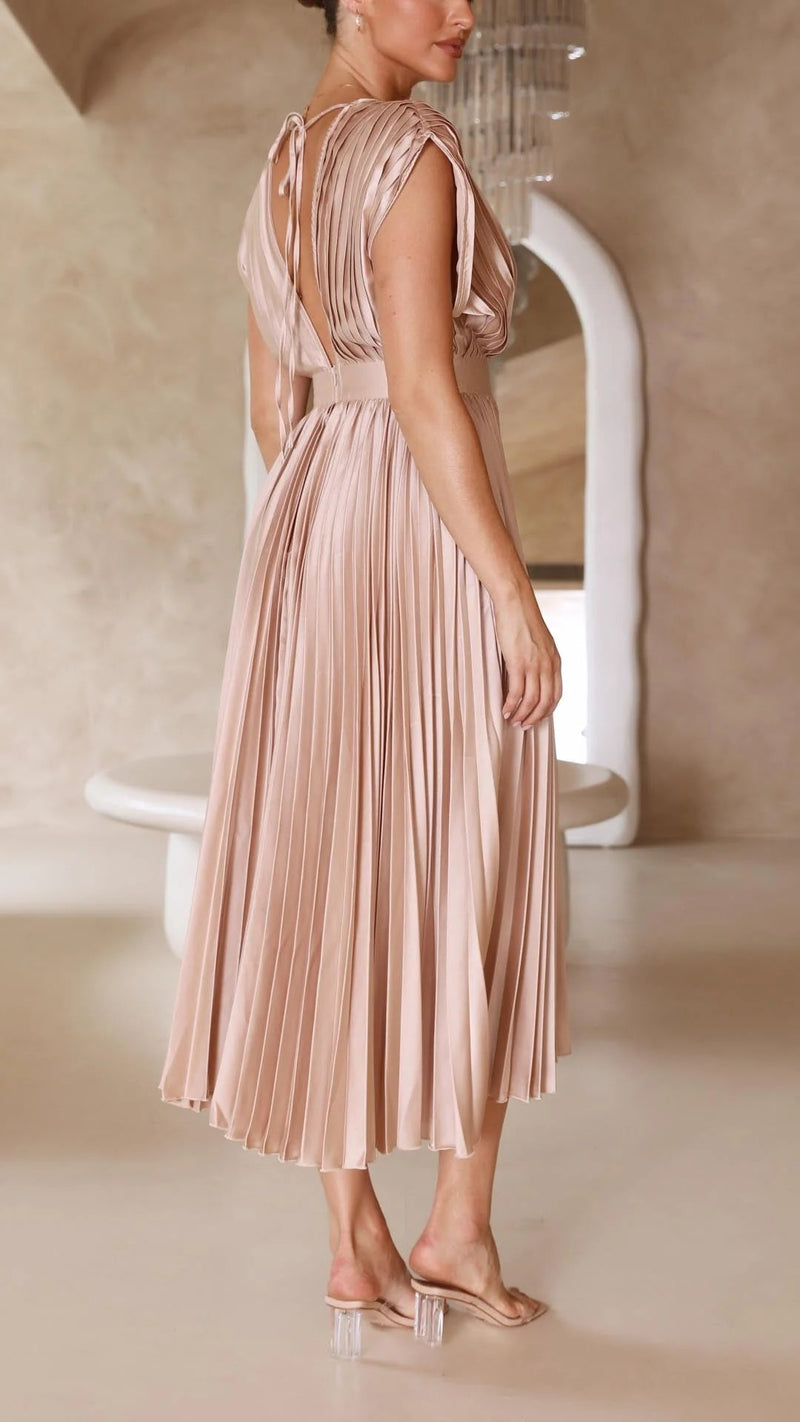 Women's Pleated V-Neck Maxi Dress
