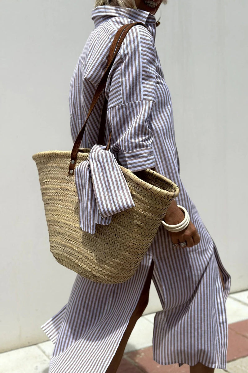 Women's Striped Button-Down Shirt Dress