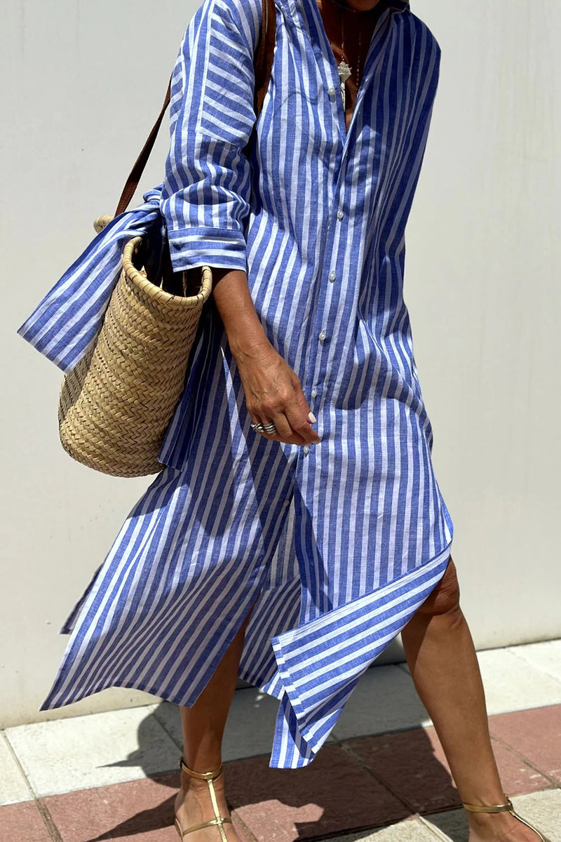Women's Striped Button-Down Shirt Dress
