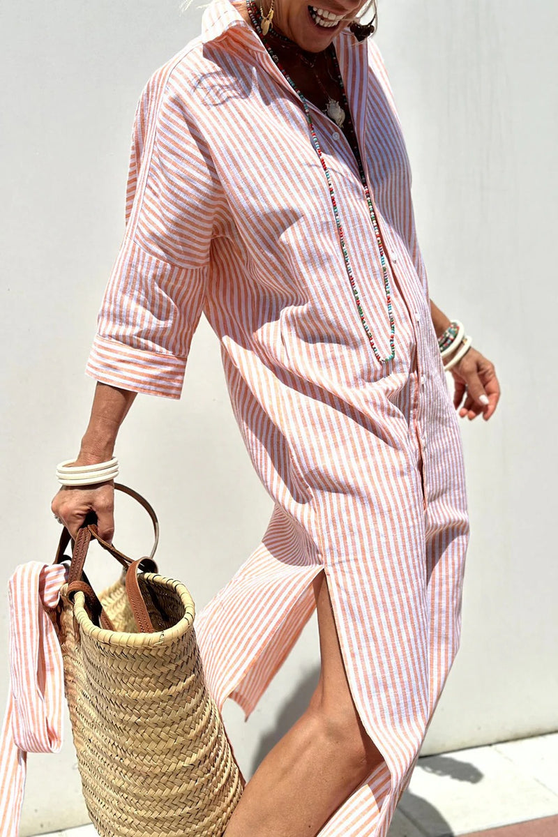Women's Striped Button-Down Shirt Dress