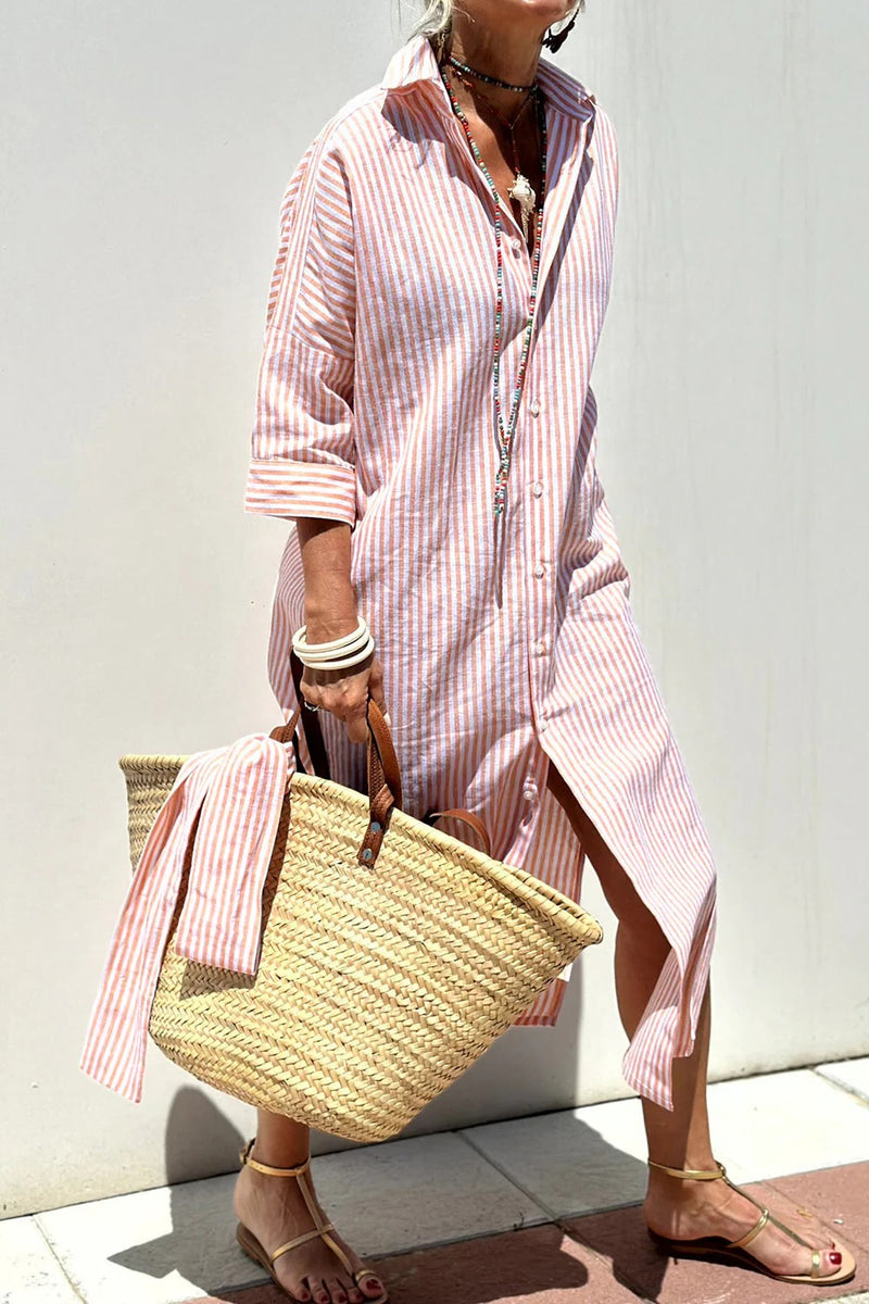 Women's Striped Button-Down Shirt Dress