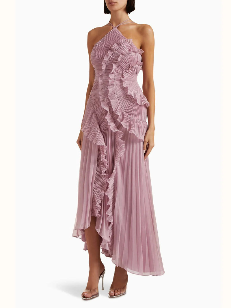 Women's Pleated One-Shoulder Maxi Dress