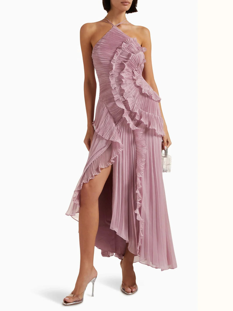 Women's Pleated One-Shoulder Maxi Dress