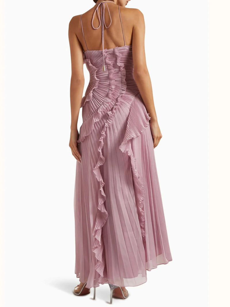 Women's Pleated One-Shoulder Maxi Dress
