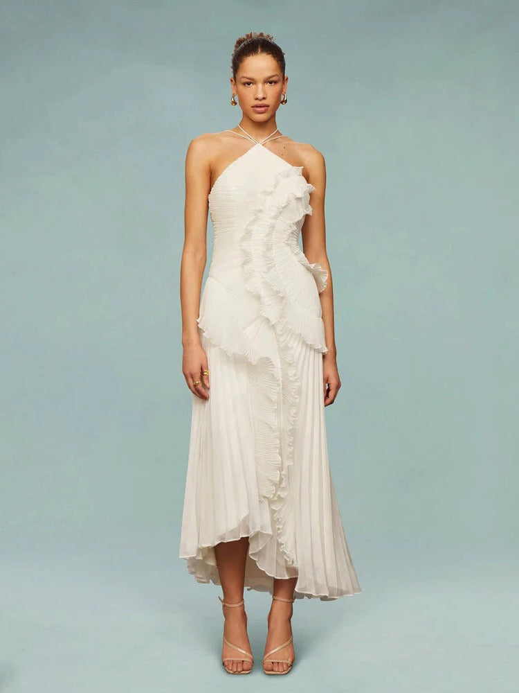 Women's Pleated One-Shoulder Maxi Dress