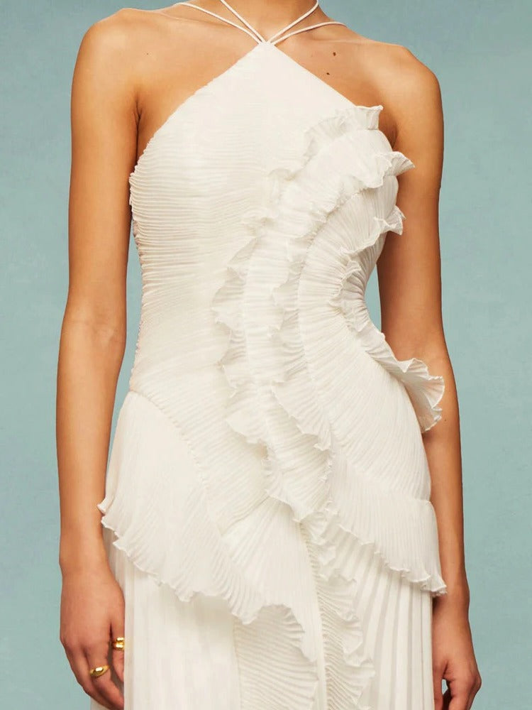 Women's Pleated One-Shoulder Maxi Dress