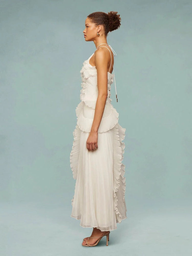 Women's Pleated One-Shoulder Maxi Dress