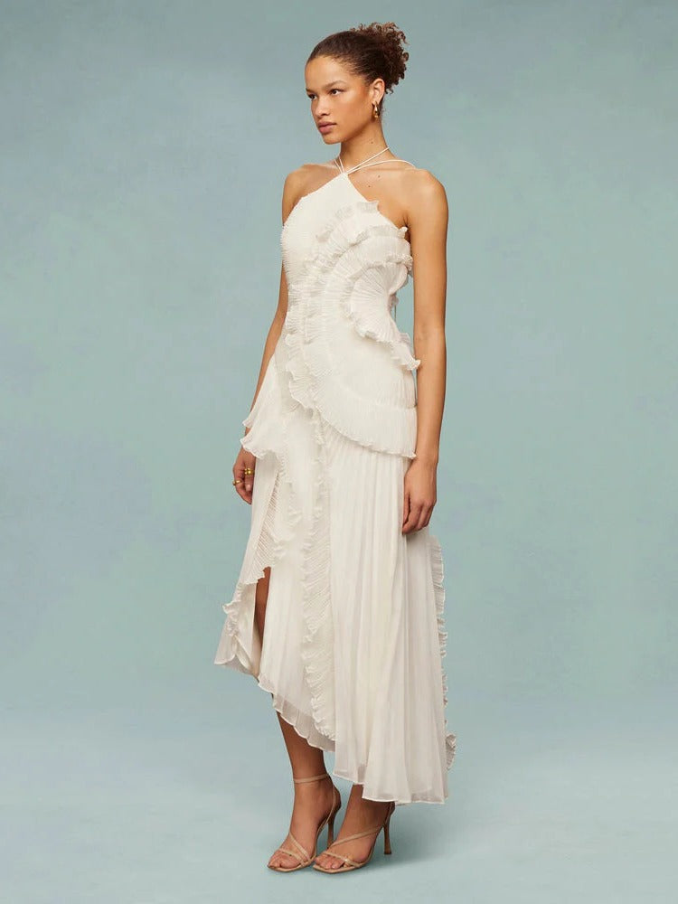 Women's Pleated One-Shoulder Maxi Dress