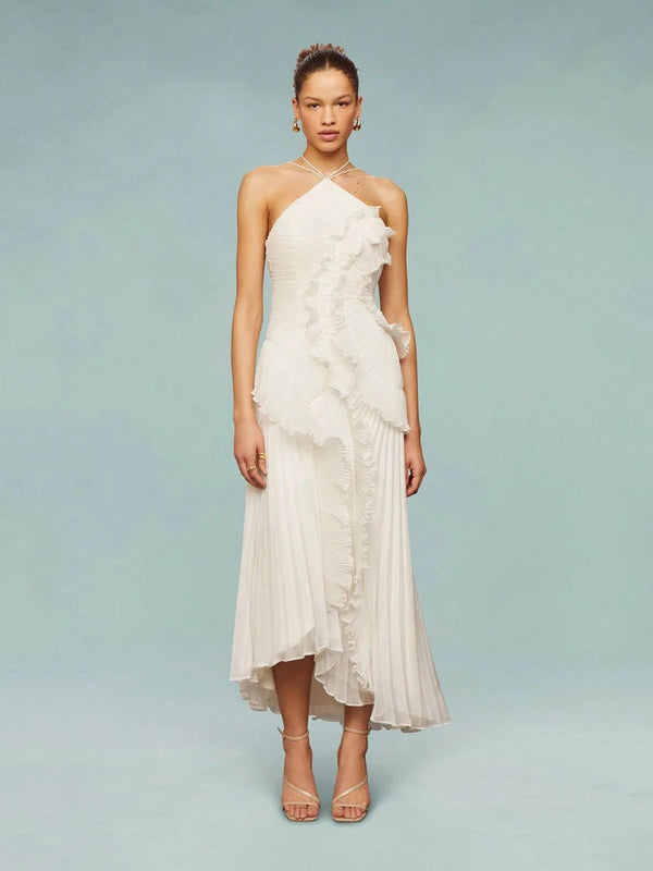 Women's Pleated One-Shoulder Maxi Dress